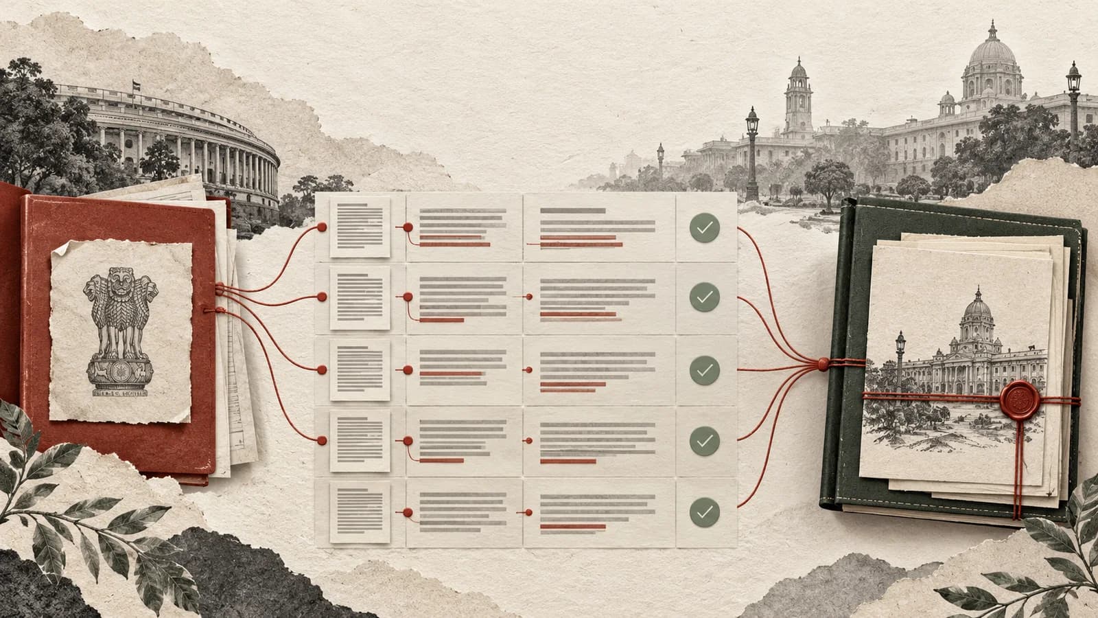 Indian agreement review matrix connected to source documents, amendments and a completed matter dossier