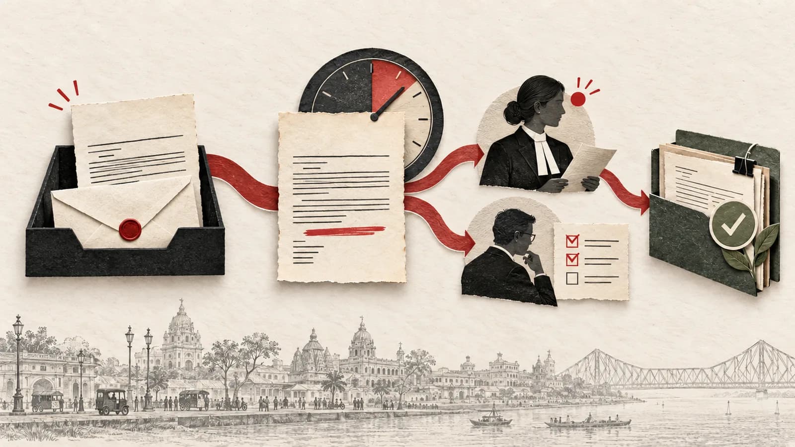 Incoming legal notice routed through a deadline clock, assigned owner, review and response evidence
