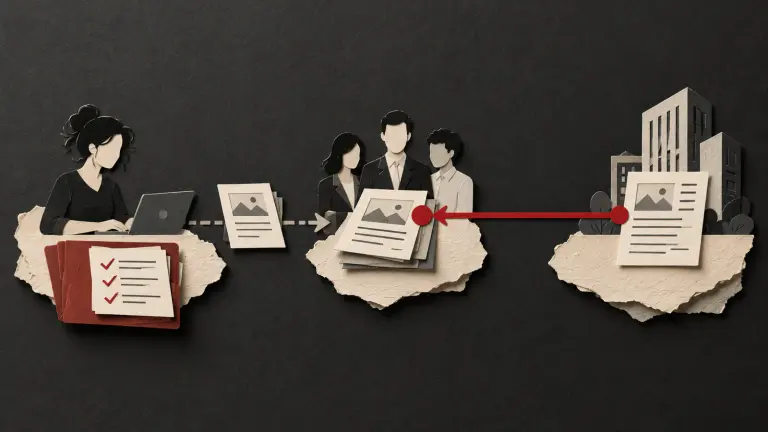 Freelancer, agency and client work records connected by separate delivery and payment paths.
