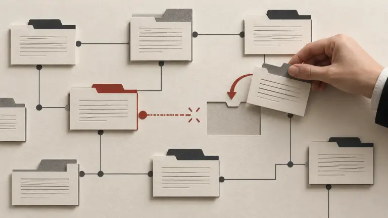 Contract tabs and definition markers with one broken reference highlighted for review.