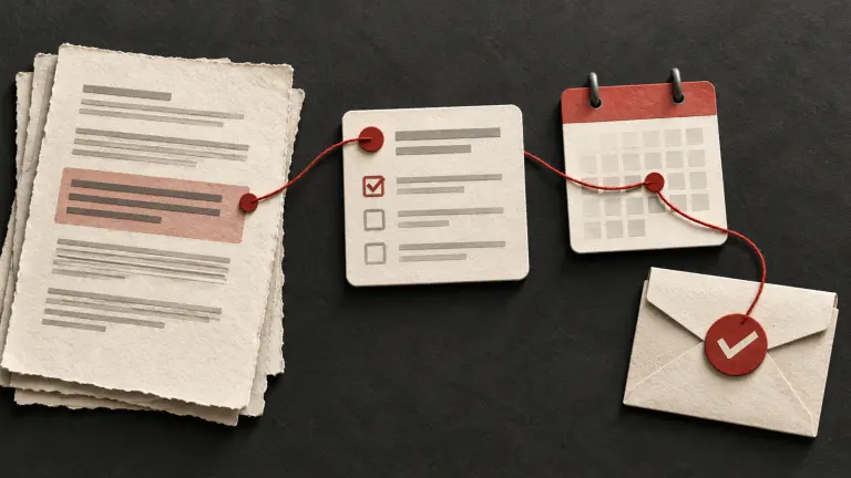 A contract clause linked to an assigned task, reminder calendar and completion record.