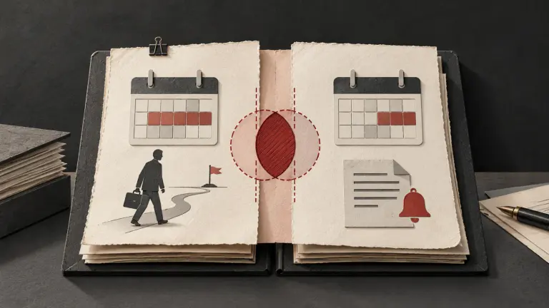 Two employment calendars with an overlap marker separating bond damages from notice pay.