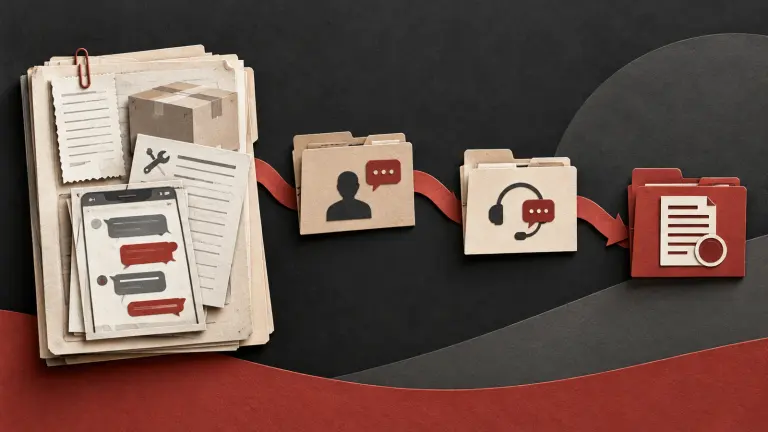 Purchase records and a message chronology lead through separate folders for a business complaint, consumer helpline grievance and Consumer Commission filing.