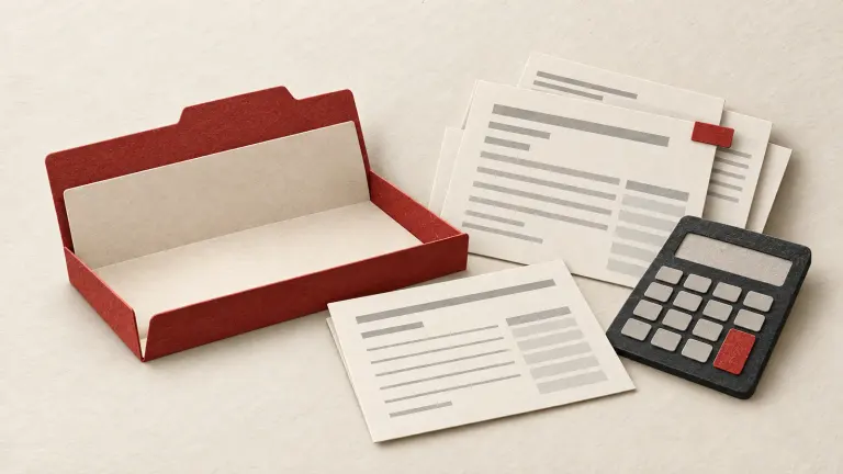 An open folder, calculator and salary records illustrate a missing employer tax certificate.