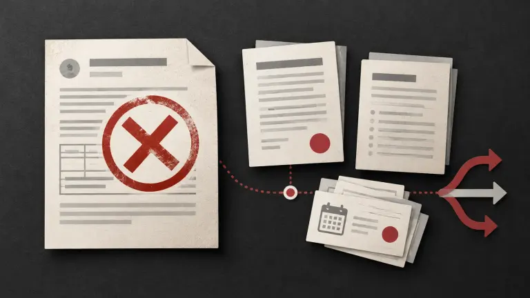A cancelled GST record beside separate notice, order and date papers, illustrating why the order and its effective date should be checked before choosing a next step.