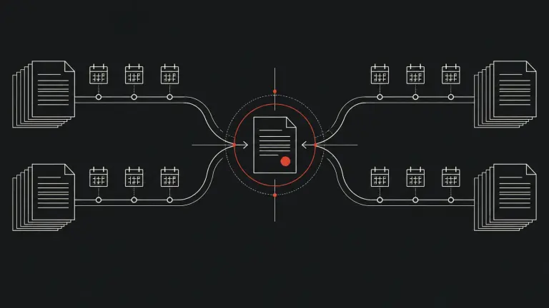 Separate document paths with calendar milestones converge on an agreement.