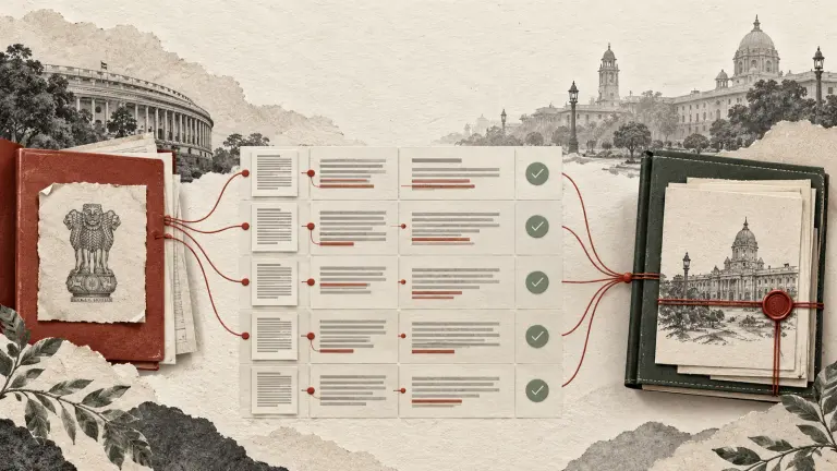Indian agreement review matrix connected to source documents, amendments and a completed matter dossier