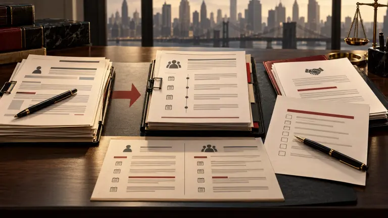 Fictional service chronology, severance offer, and unsigned release checklist.