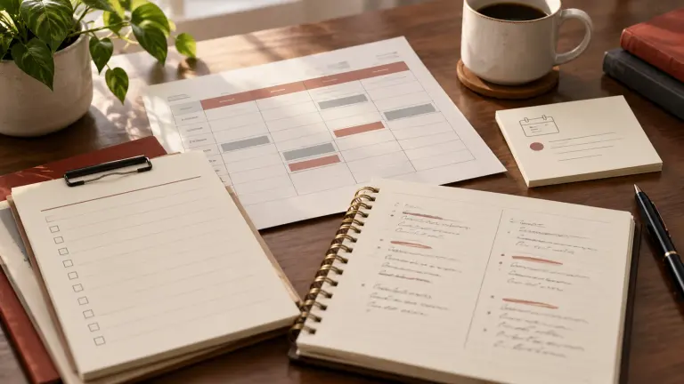Fictional wage discussion records, a work schedule and dated notes arranged for a neutral timeline review.
