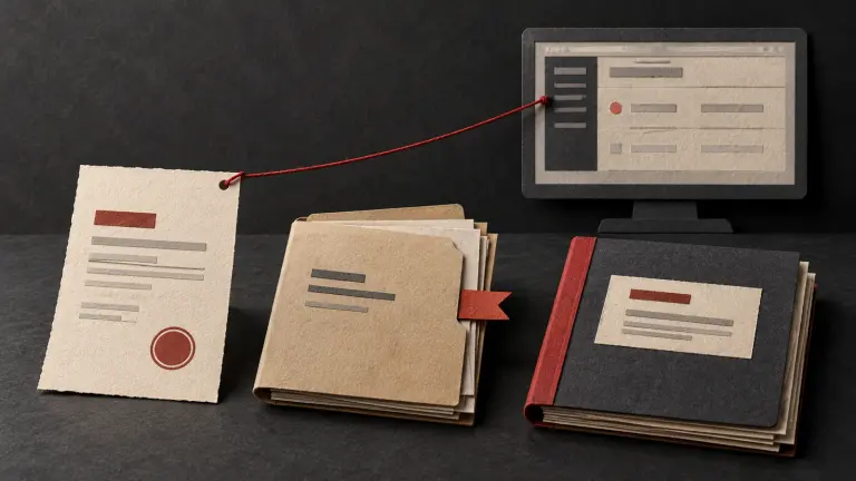A filing receipt and registry records compared with an outdated online case-status screen.