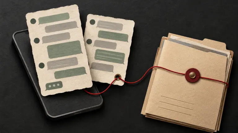 Complete chat records connected to a source device and evidence folder by a provenance thread.